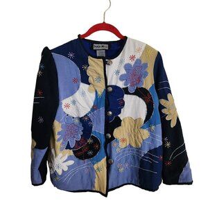 Indigo Moon Vintage Art To Wear Floral Patchwork Lightweight Jacket Size S